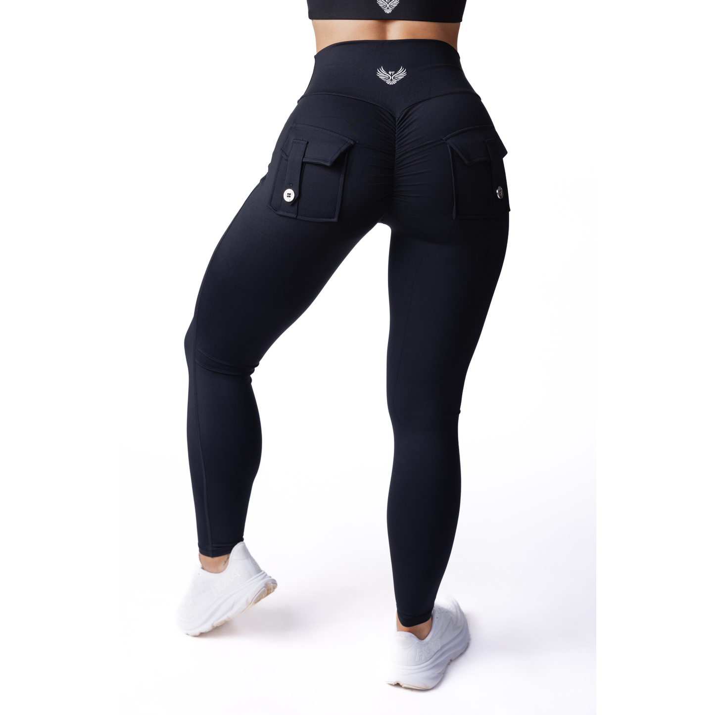 Phoenix Arise Black High Waist Cargo Scrunch Pocket Leggings