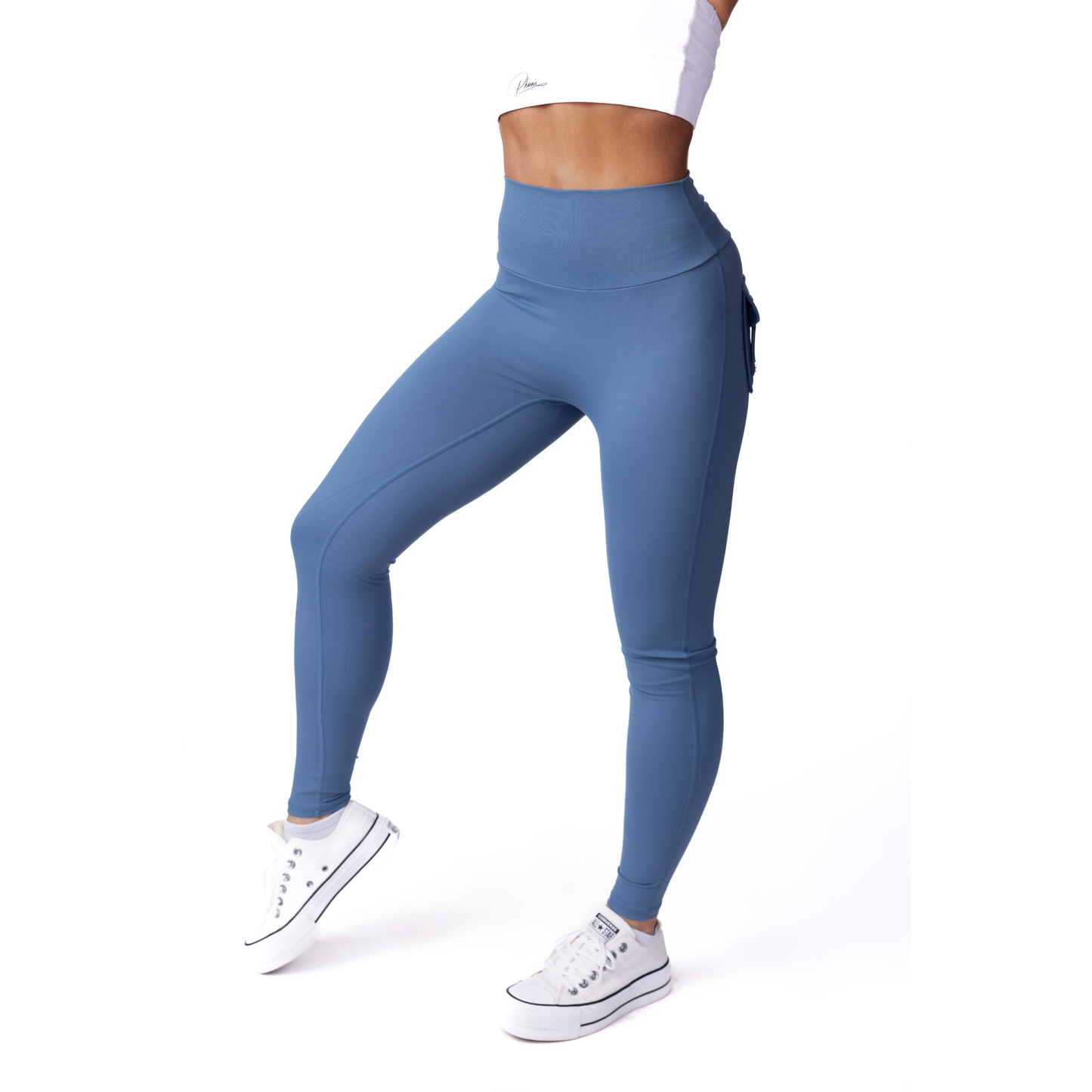 Phoenix Arise Powder Blue High Waist Cargo Scrunch Pocket Leggings