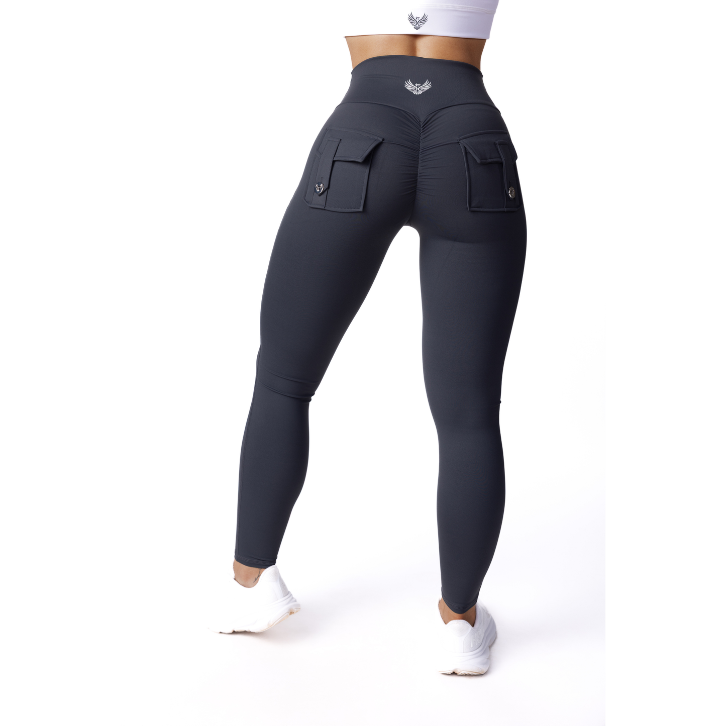 Phoenix Arise Charcoal High Waist Cargo Scrunch Pocket Leggings