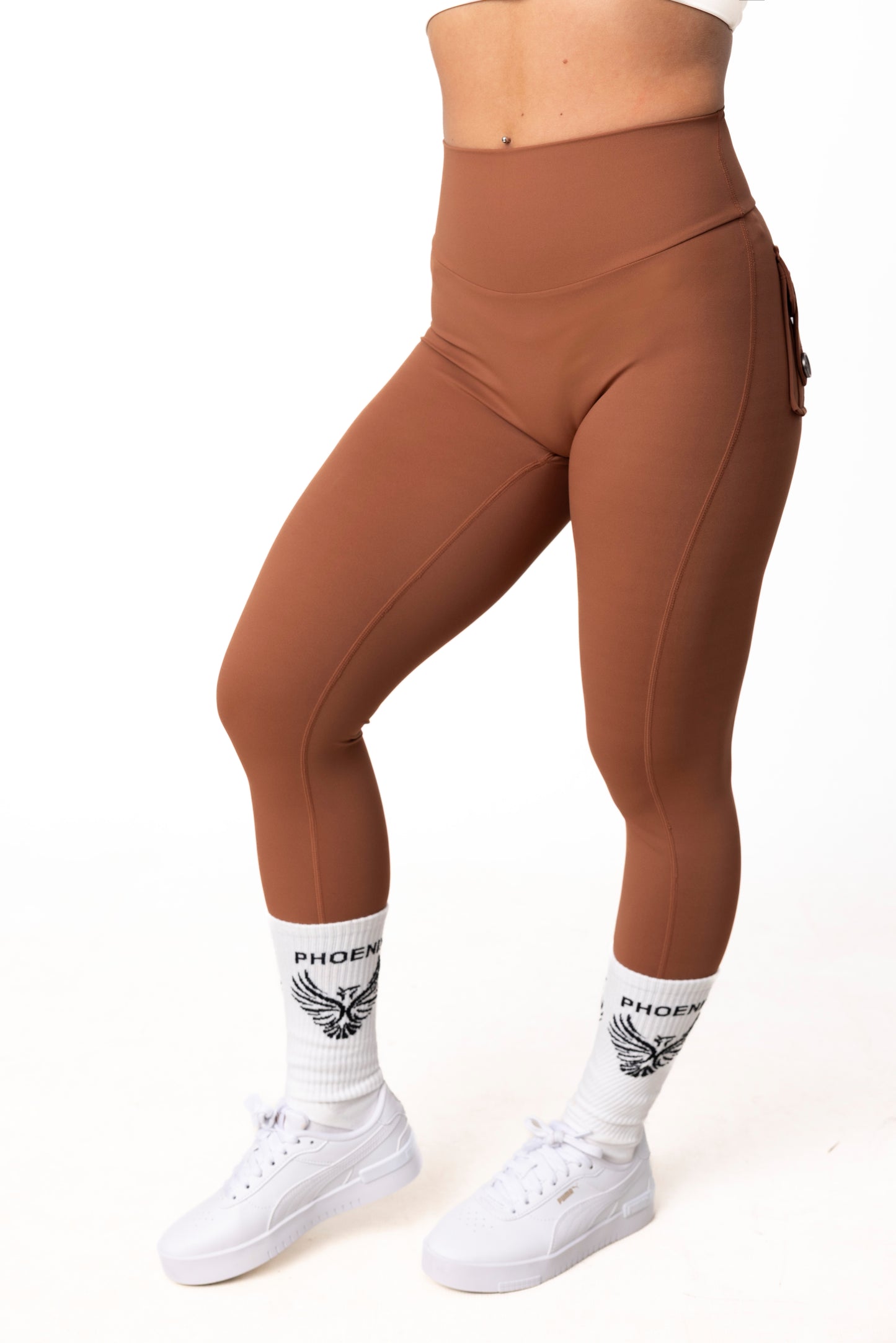 Phoenix Arise Cocoa High Waist Cargo Scrunch Pocket Leggings