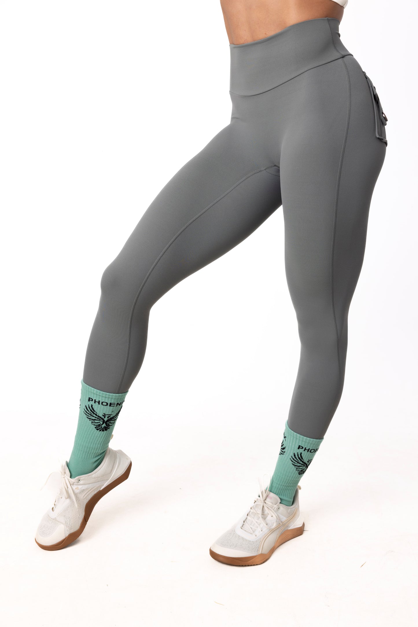 Phoenix Arise Ash Gray High Waist Cargo Scrunch Pocket Leggings