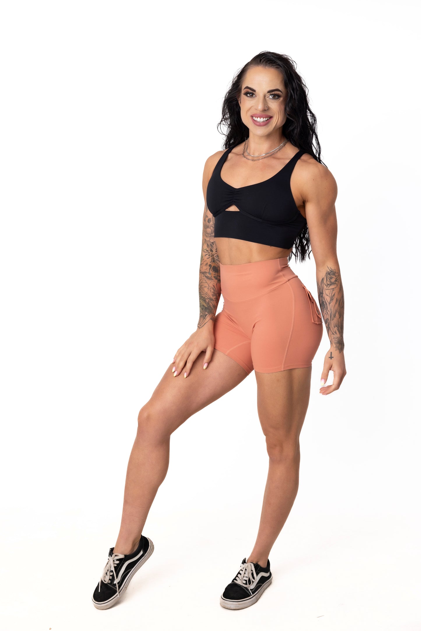 Phoenix Arise Coral Cargo Scrunch Pocket Shorts