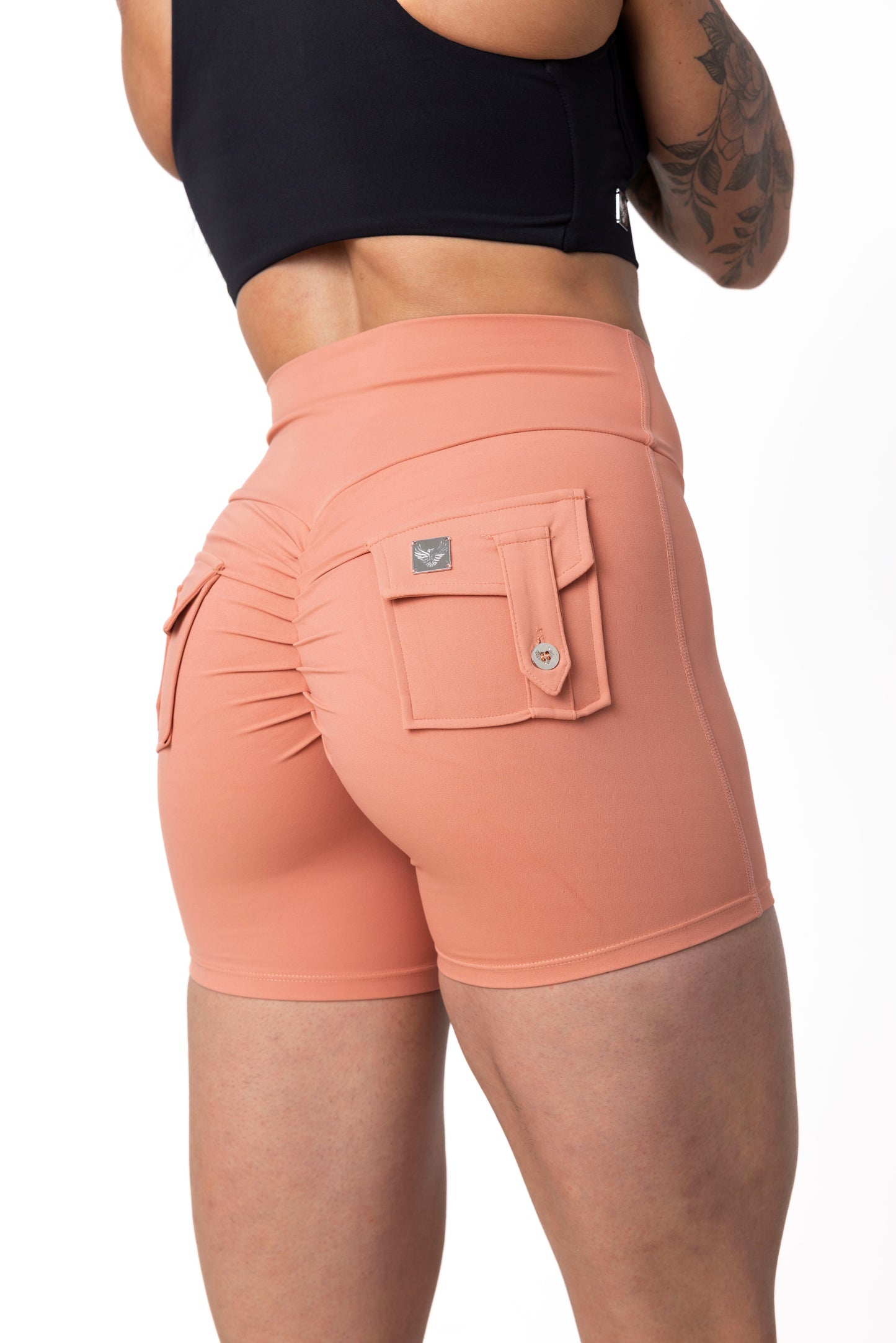 Phoenix Arise Coral Cargo Scrunch Pocket Shorts
