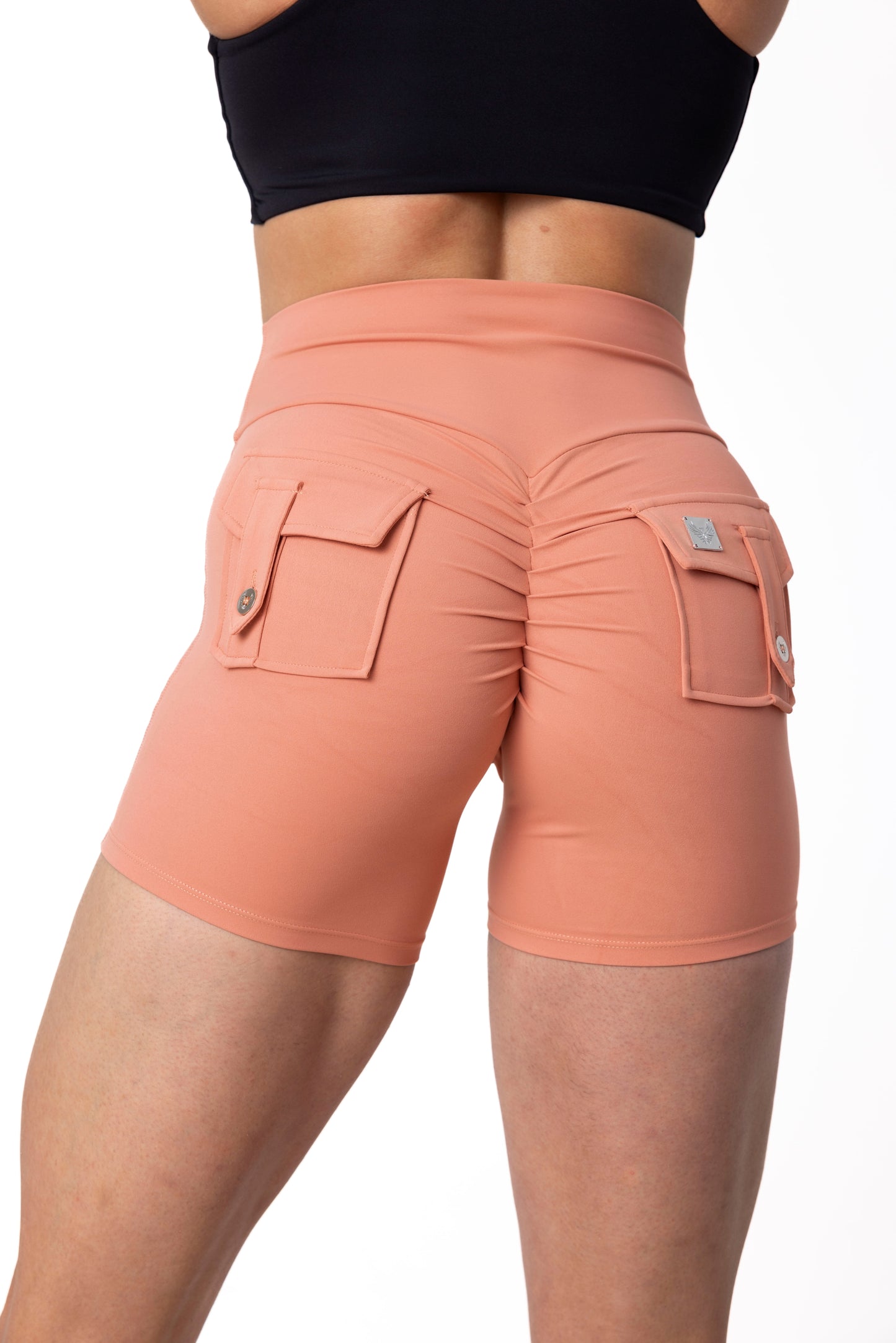 Phoenix Arise Coral Cargo Scrunch Pocket Shorts
