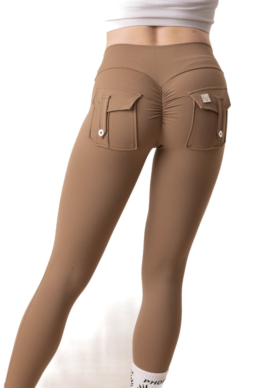 Phoenix Arise Café Latte Mid Waist Leggings | Premium Active Design Wear
