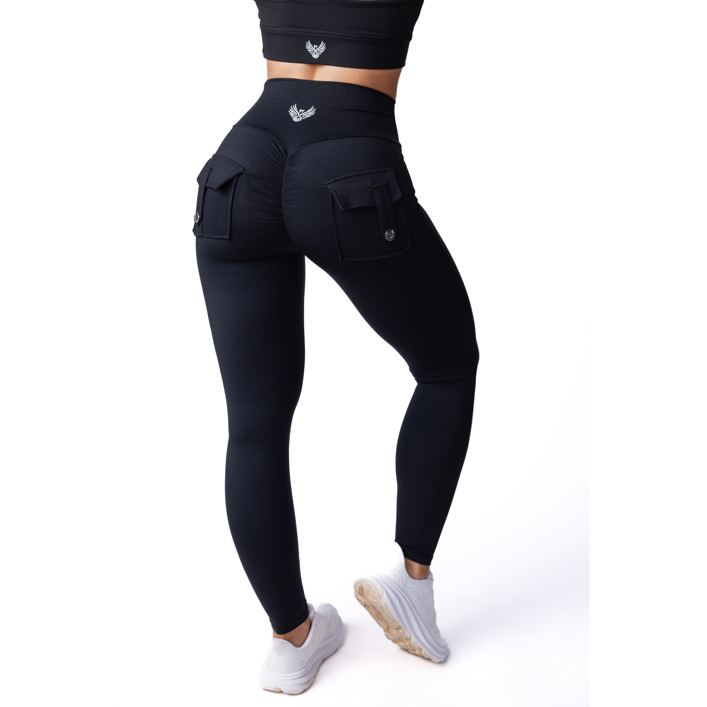 Phoenix Arise Black High Waist Cargo Scrunch Pocket Leggings
