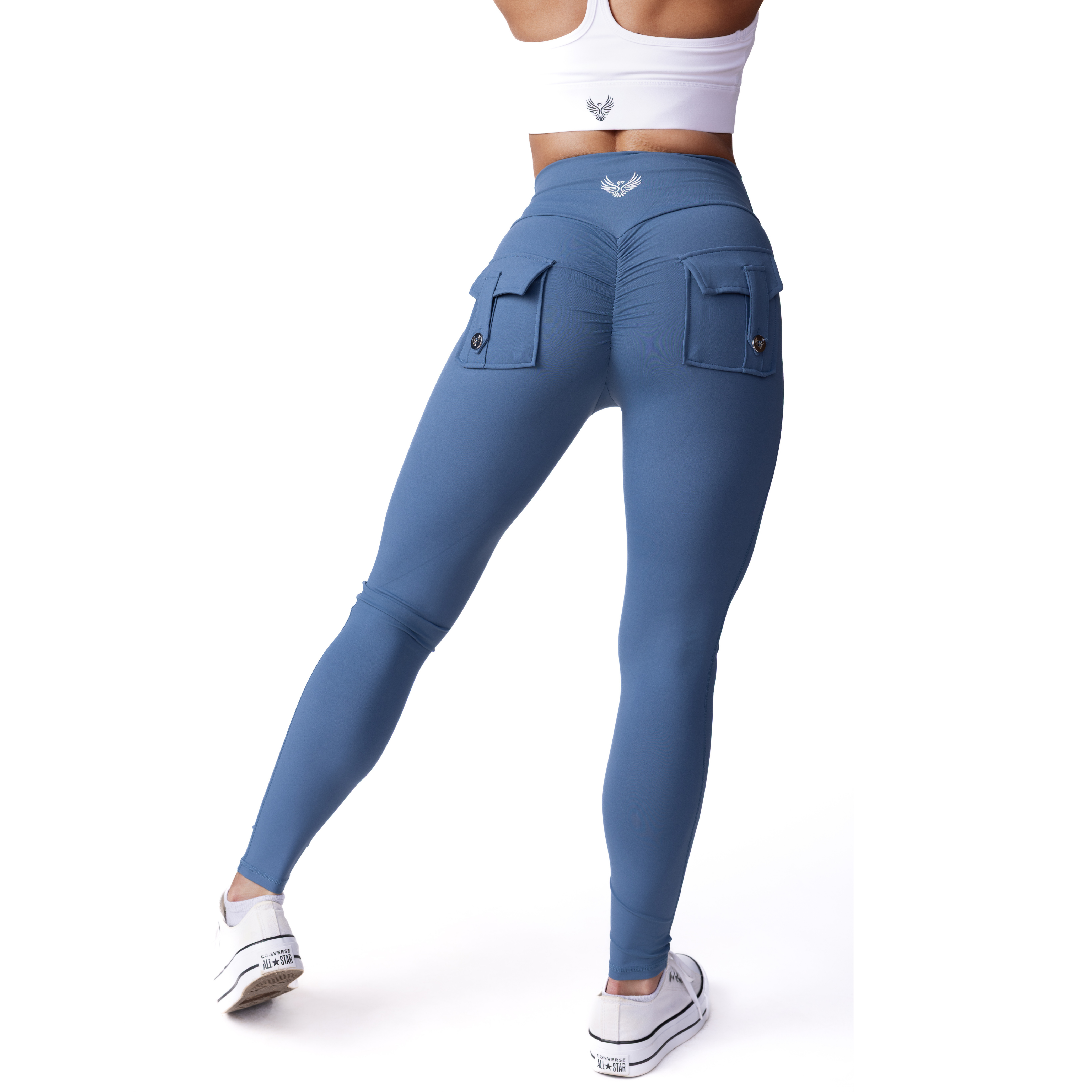 Phoenix Arise Powder Blue High Waist Cargo Scrunch Pocket Leggings