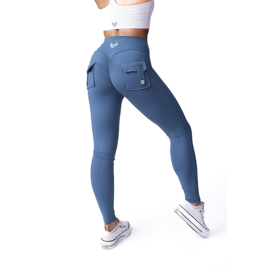 Phoenix Arise Powder Blue High Waist Cargo Scrunch Pocket Leggings
