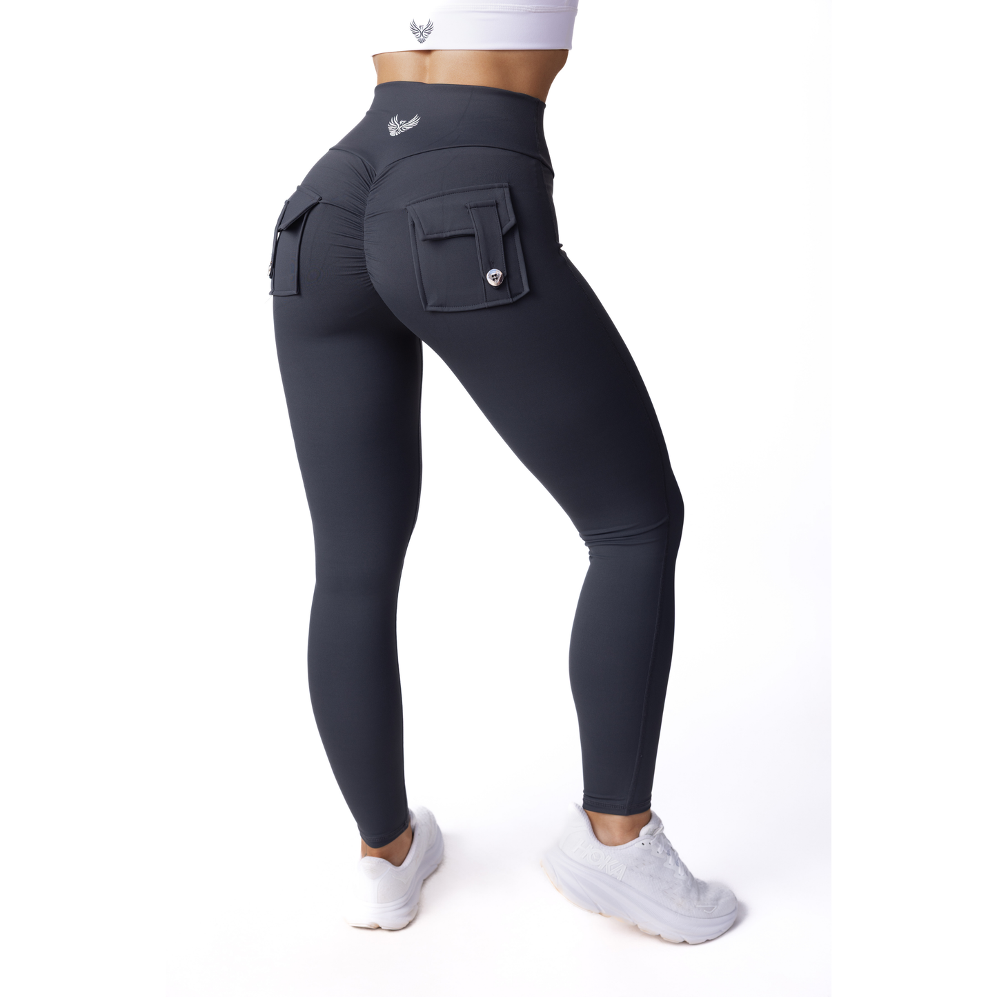 Phoenix Arise Charcoal High Waist Cargo Scrunch Pocket Leggings