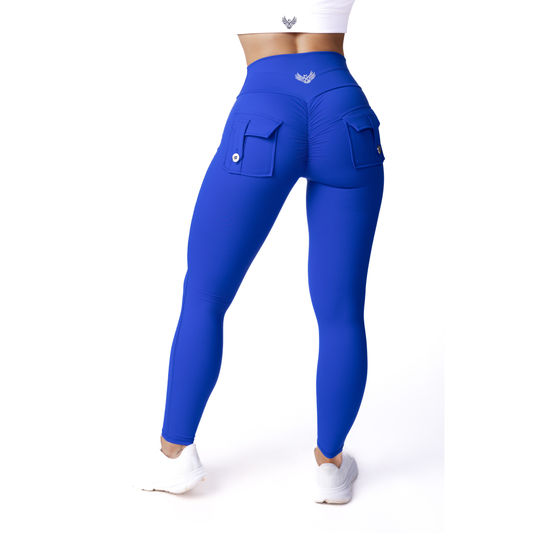 Phoenix Arise Royal Blue High Waist Cargo Scrunch Pocket Leggings