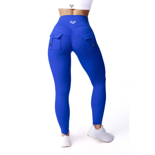 Phoenix Arise Royal Blue High Waist Cargo Scrunch Pocket Leggings