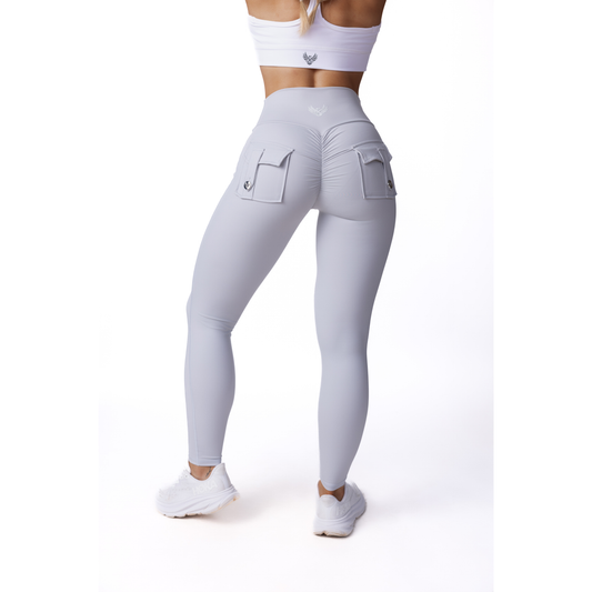 Phoenix Arise Light Grey High Waist Cargo Scrunch Pocket Leggings