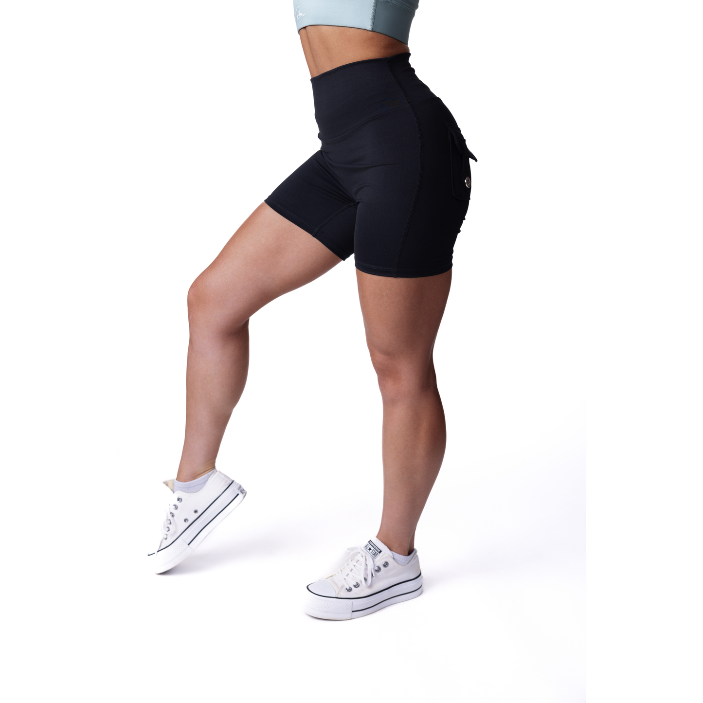 Phoenix Arise Black Cargo Scrunch Pocket Shorts