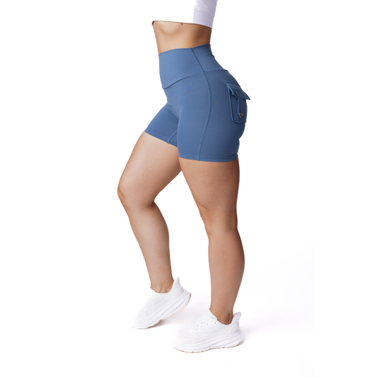 Phoenix Arise Powder Blue Cargo Scrunch Pocket Shorts