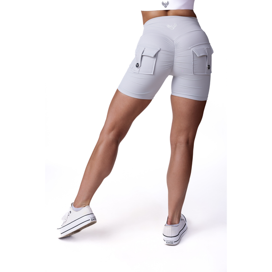 Phoenix Arise Light Grey Cargo Scrunch Pocket Shorts