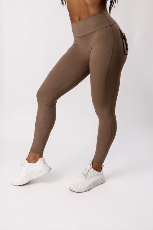 Phoenix Arise Café Latte Mid Waist Cargo Scrunch Pocket Leggings