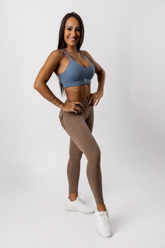 Phoenix Arise Café Latte Mid Waist Cargo Scrunch Pocket Leggings