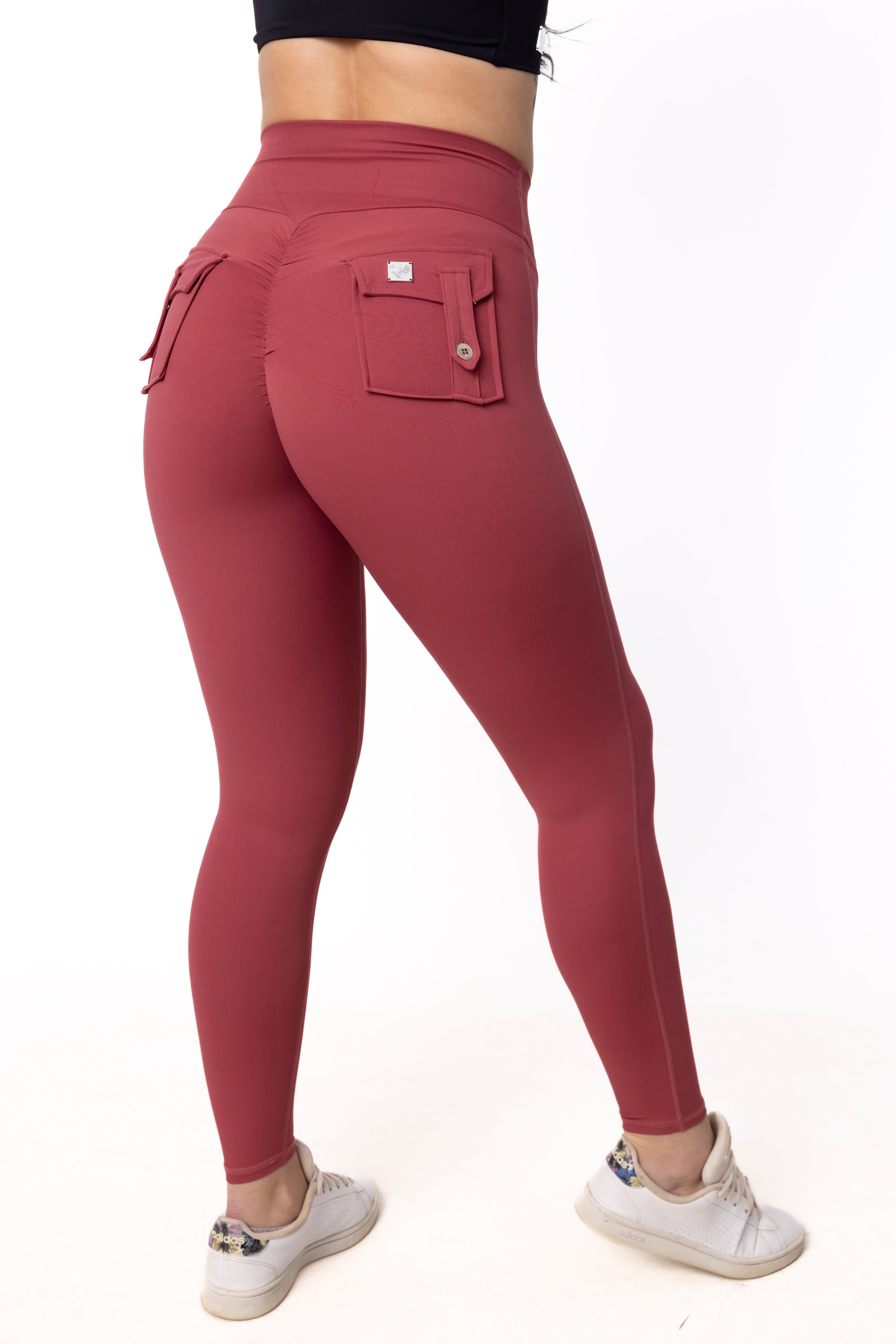 Phoenix Arise Orchid Red High Waist Cargo Scrunch Pocket Leggings