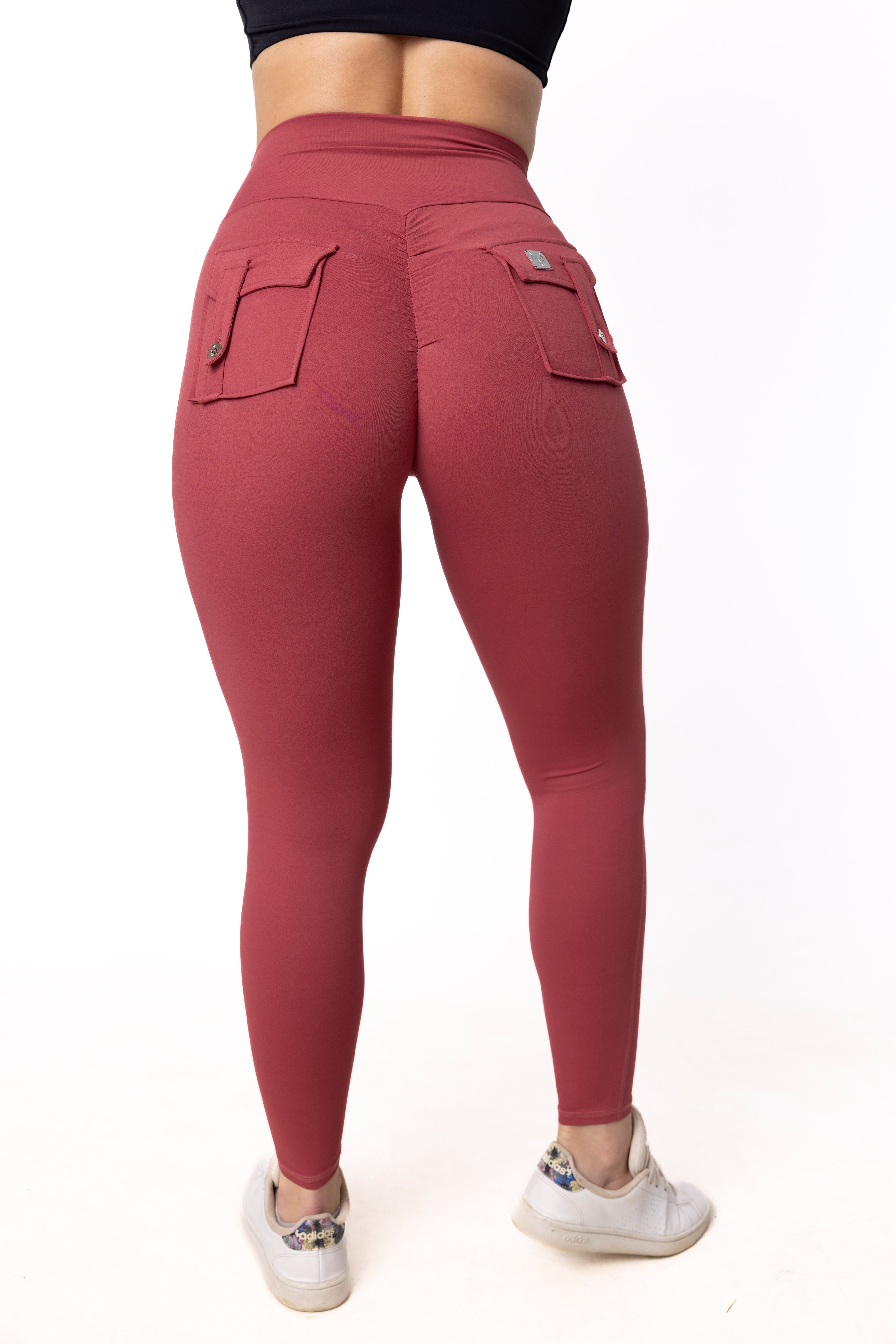 Phoenix Arise Orchid Red High Waist Cargo Scrunch Pocket Leggings