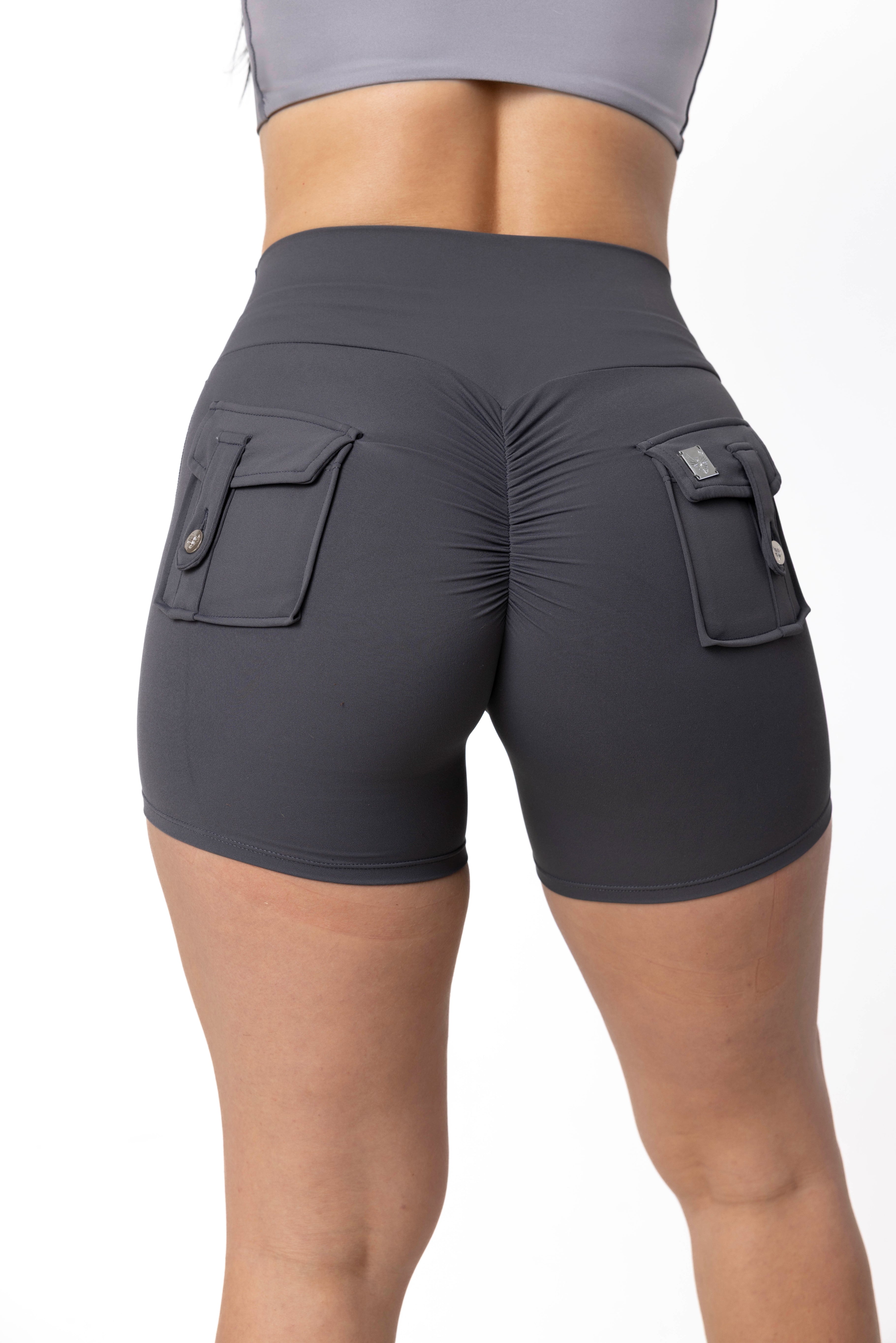 Phoenix Arise Charcoal Cargo Scrunch Pocket Shorts