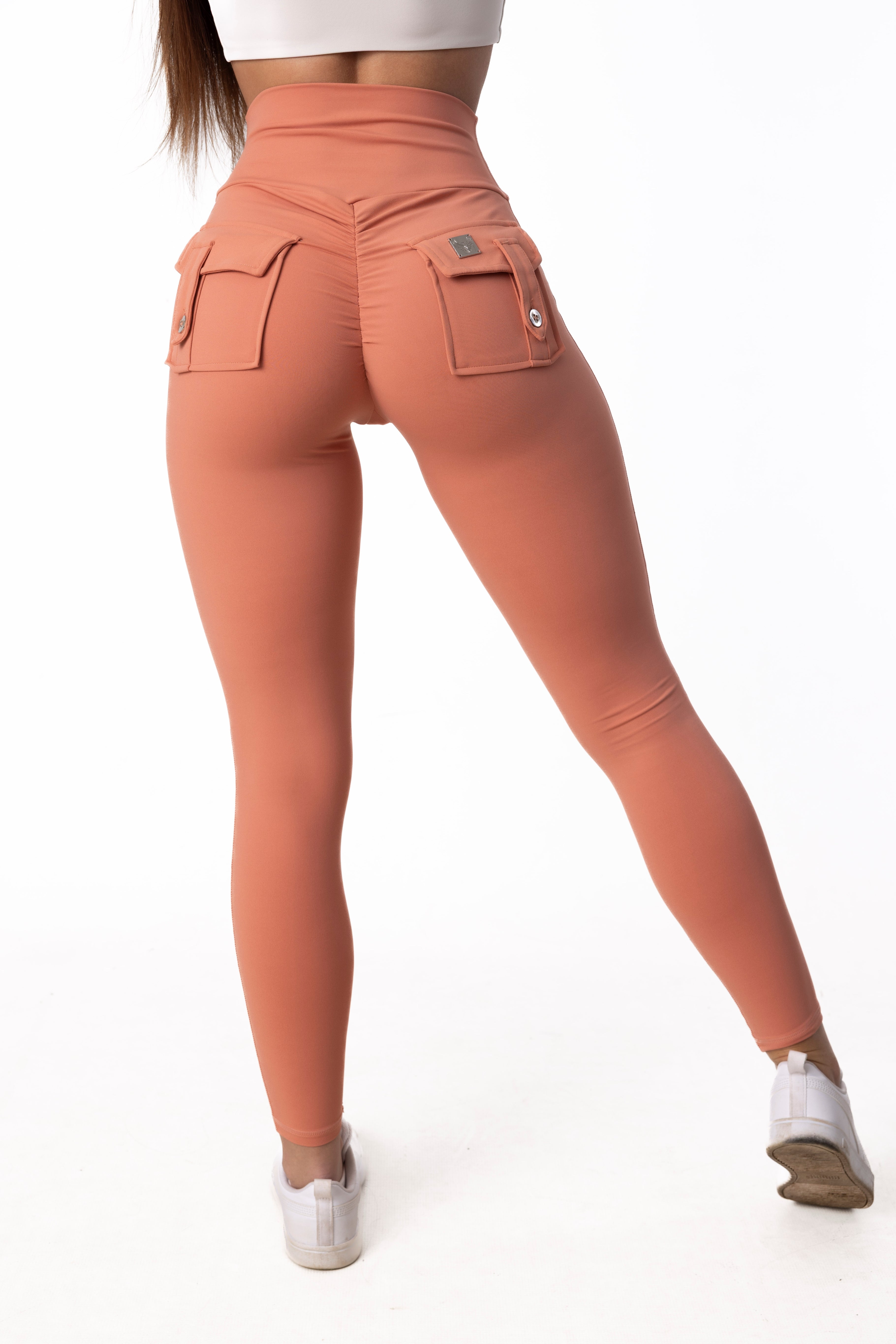 Phoenix Arise Coral High Waist Cargo Scrunch Pocket Leggings