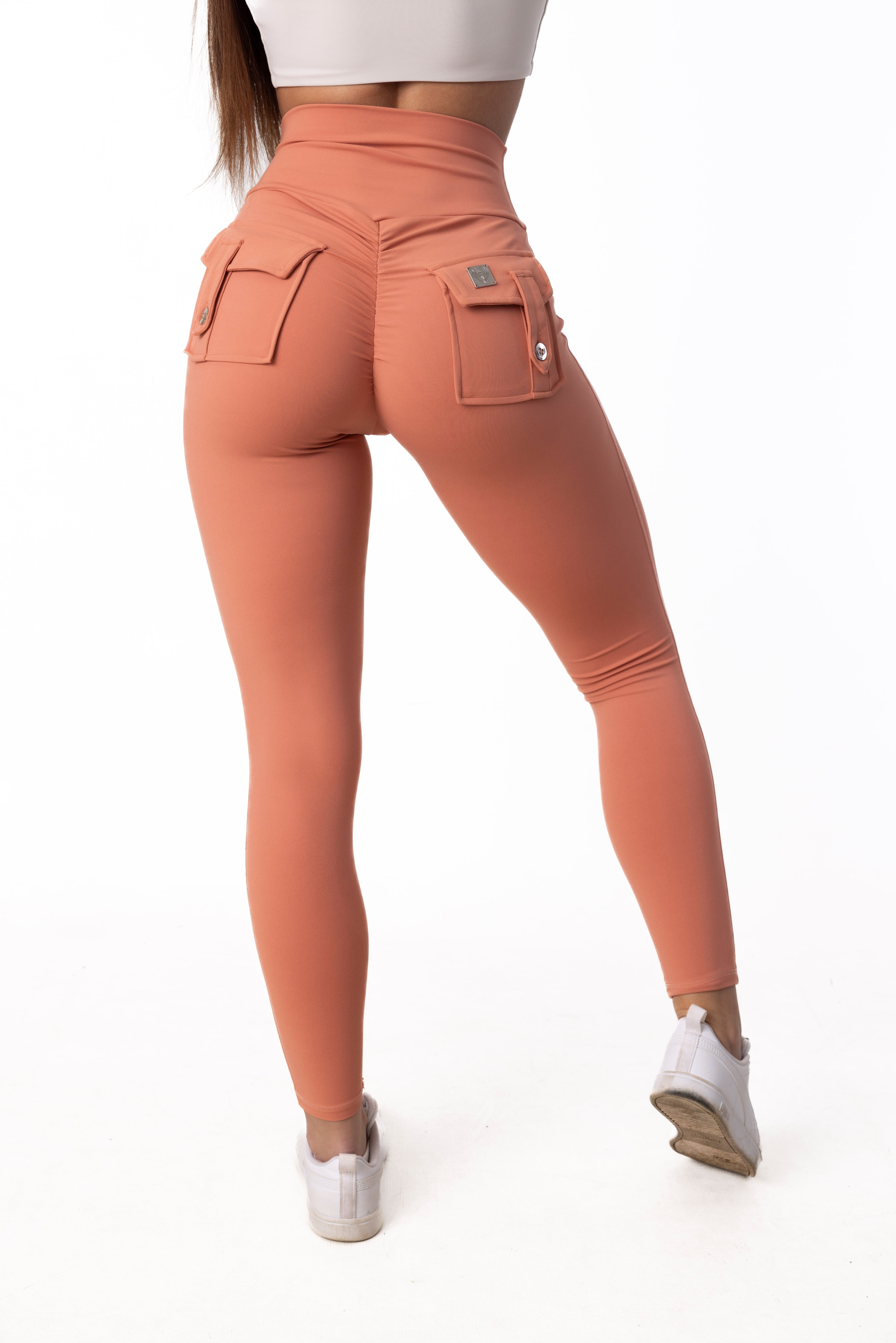 Phoenix Arise Coral High Waist Cargo Scrunch Pocket Leggings