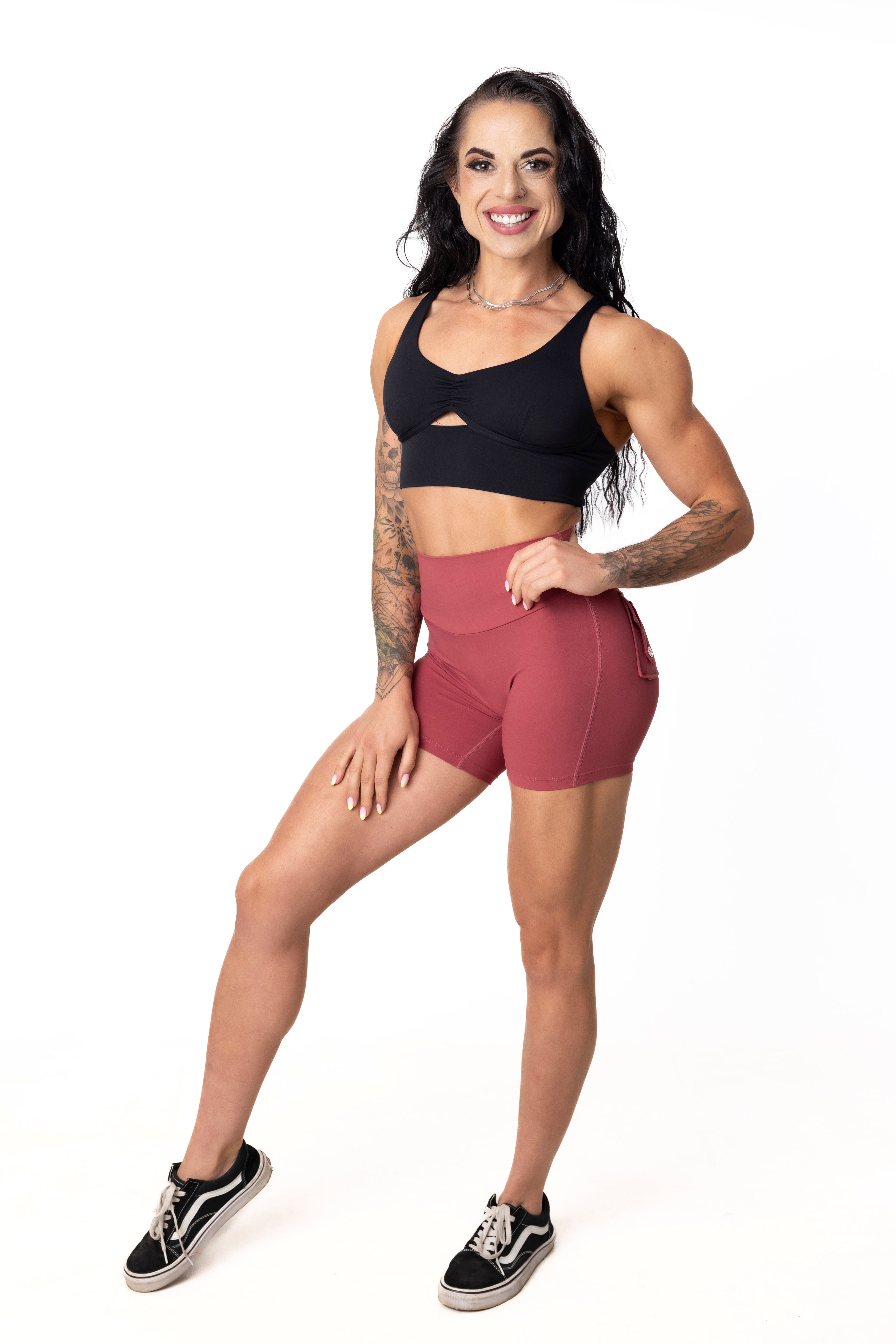 Phoenix Arise Orchid Red Cargo Scrunch Pocket Shorts
