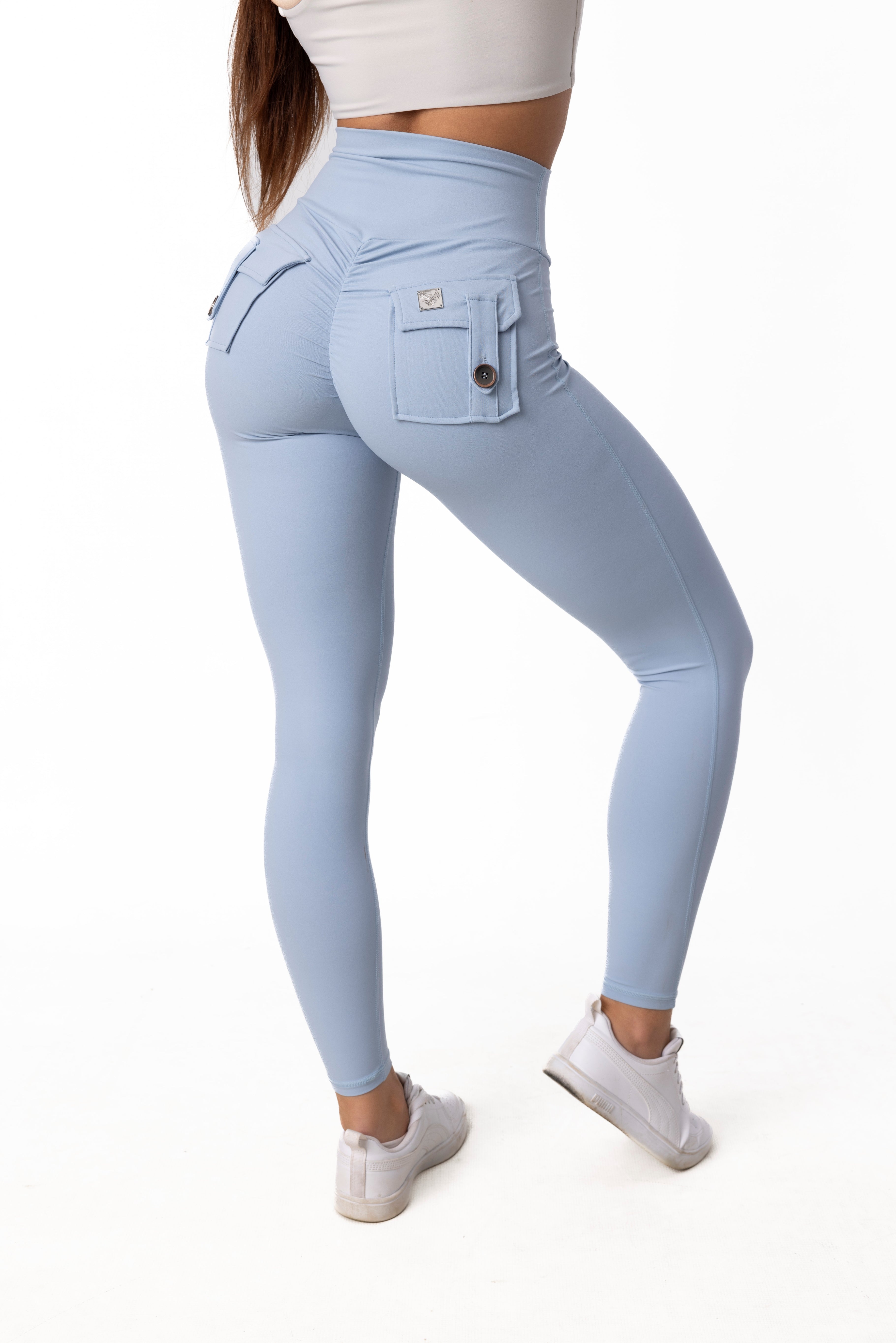 Phoenix Arise Sky Blue High Waist Cargo Scrunch Pocket Leggings