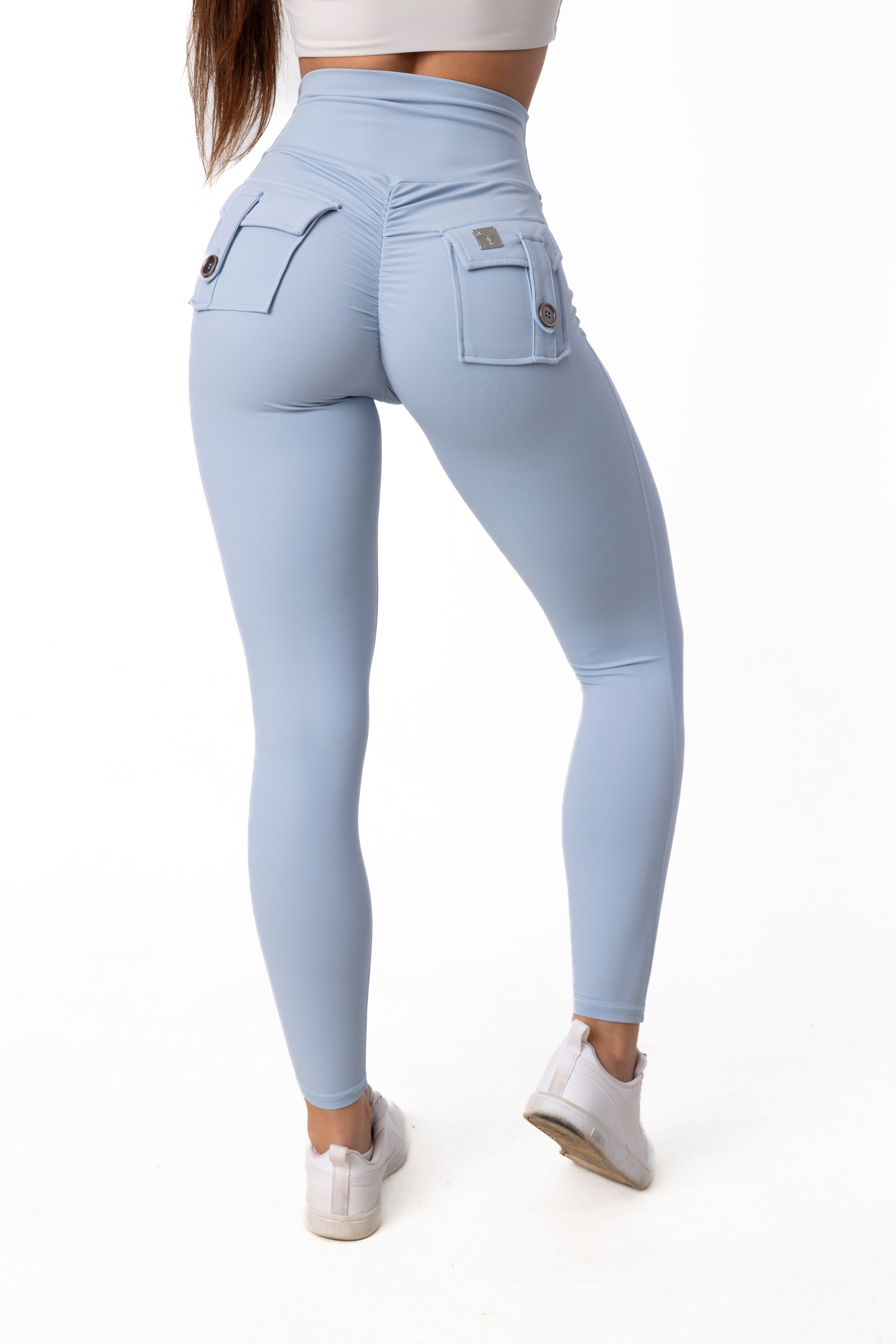 Phoenix Arise Sky Blue High Waist Cargo Scrunch Pocket Leggings