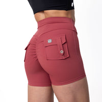 Phoenix Arise Orchid Red Cargo Scrunch Pocket Shorts