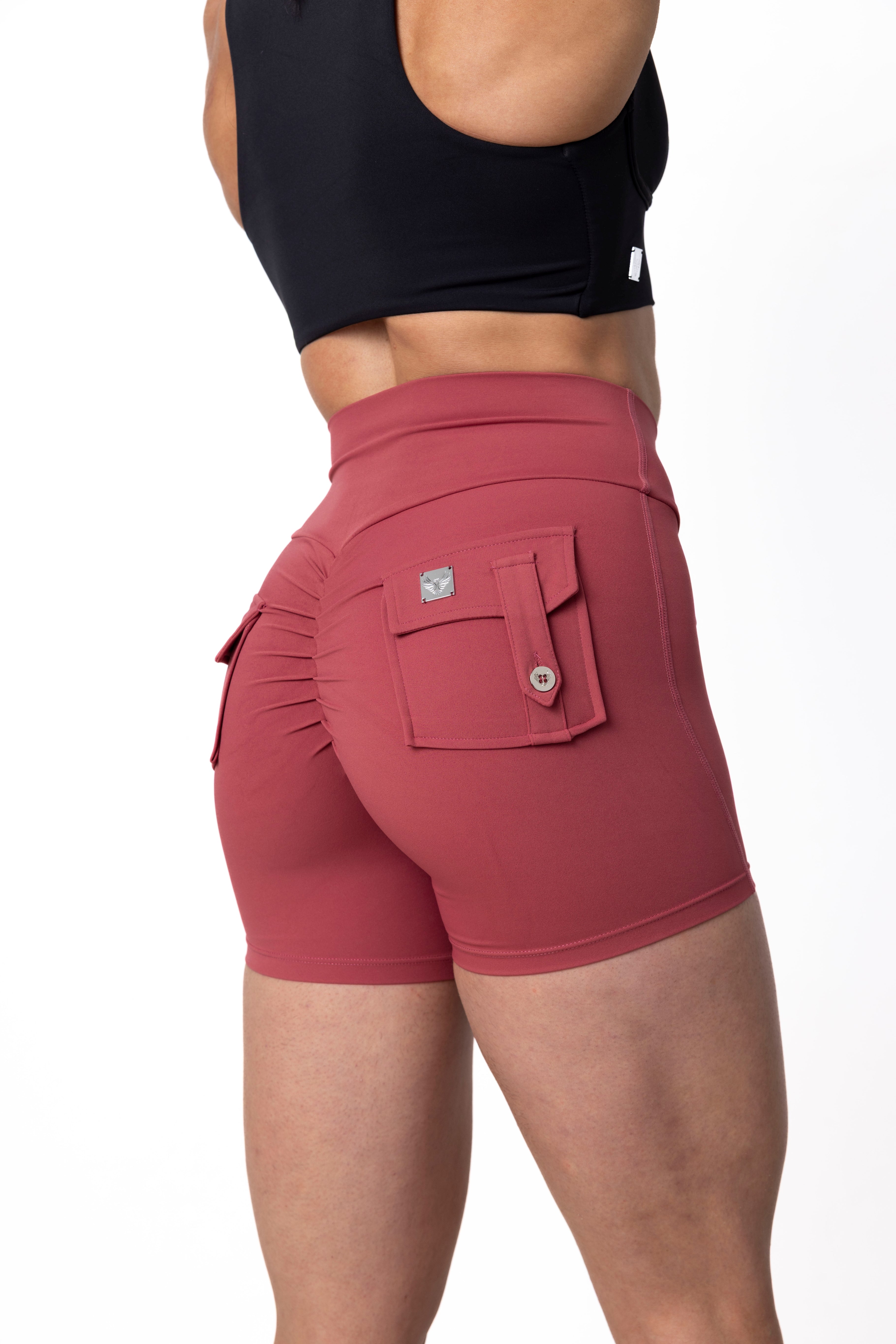 Phoenix Arise Orchid Red Cargo Scrunch Pocket Shorts