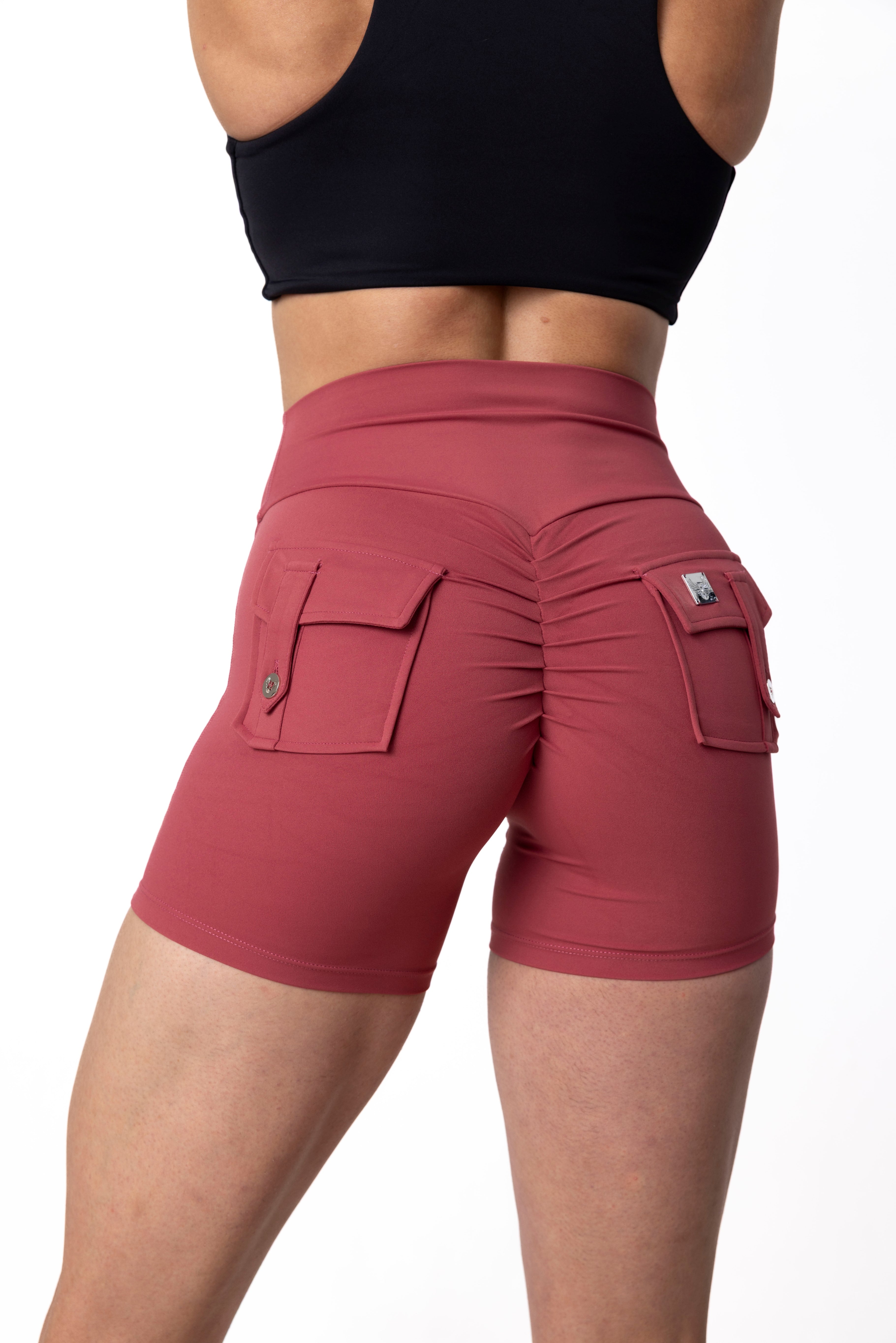 Phoenix Arise Orchid Red Cargo Scrunch Pocket Shorts