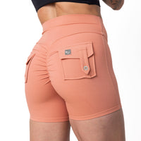 Phoenix Arise Coral Cargo Scrunch Pocket Shorts
