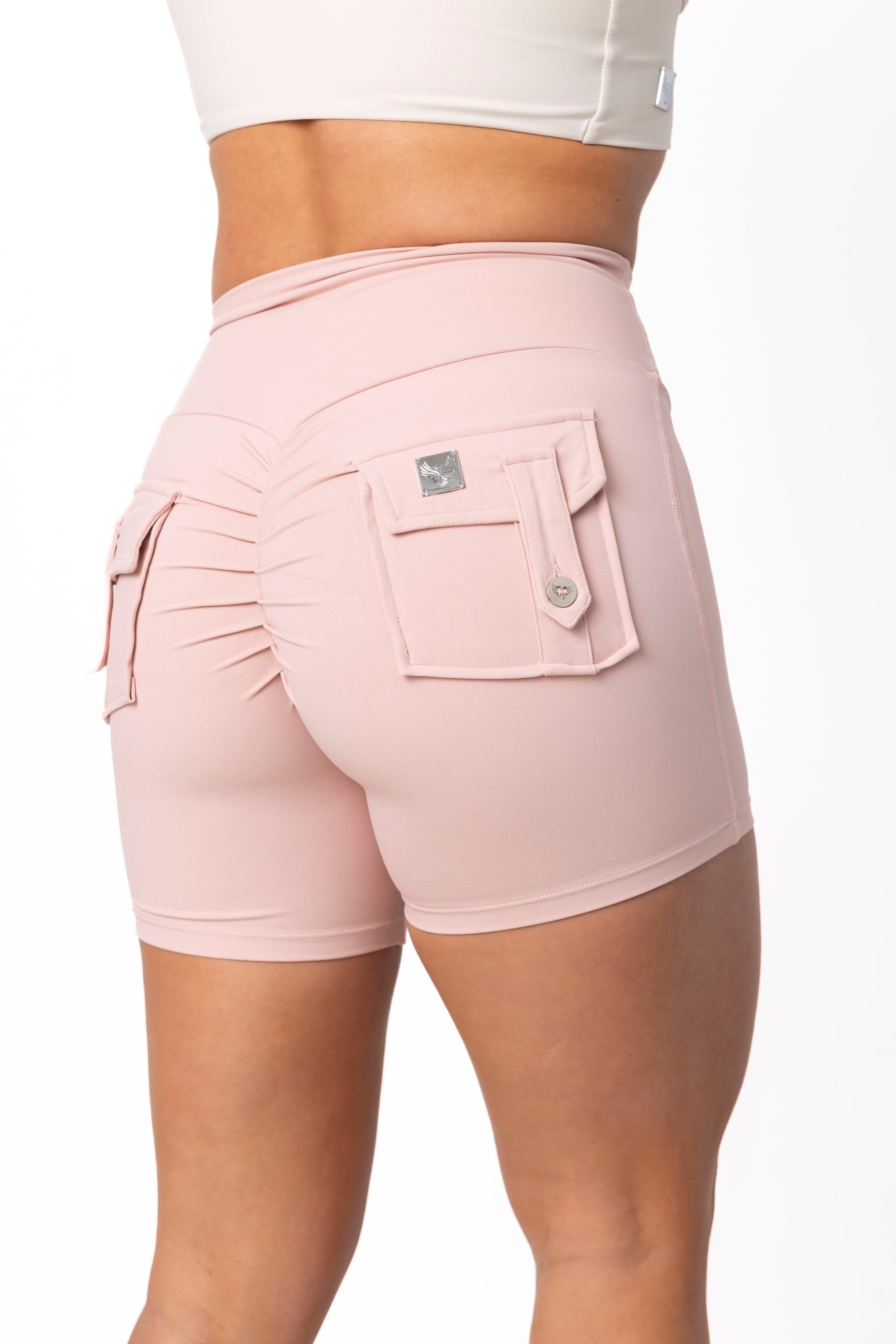 Phoenix Arise Rose Pink Cargo Scrunch Pocket Shorts