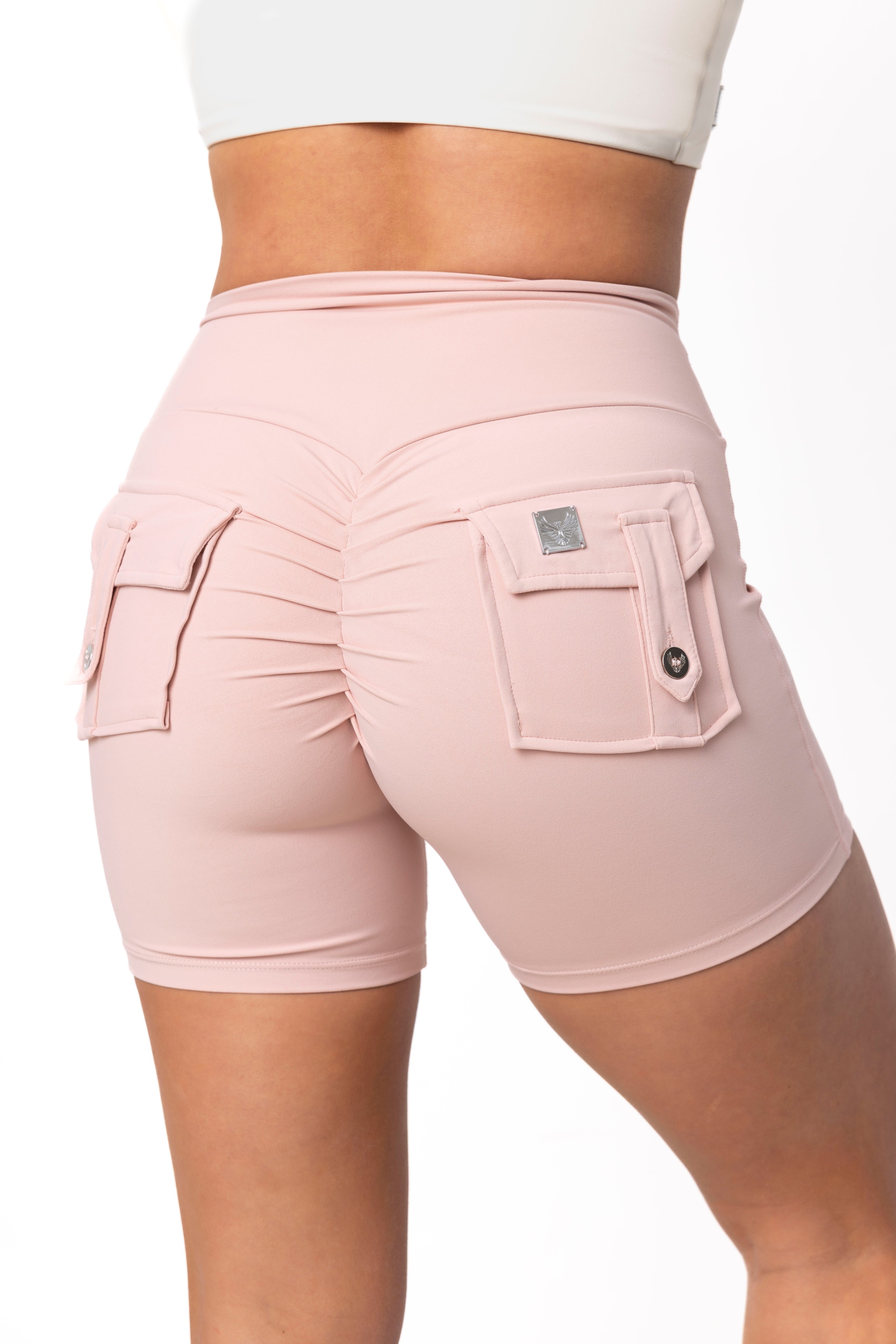 Phoenix Arise Rose Pink Cargo Scrunch Pocket Shorts