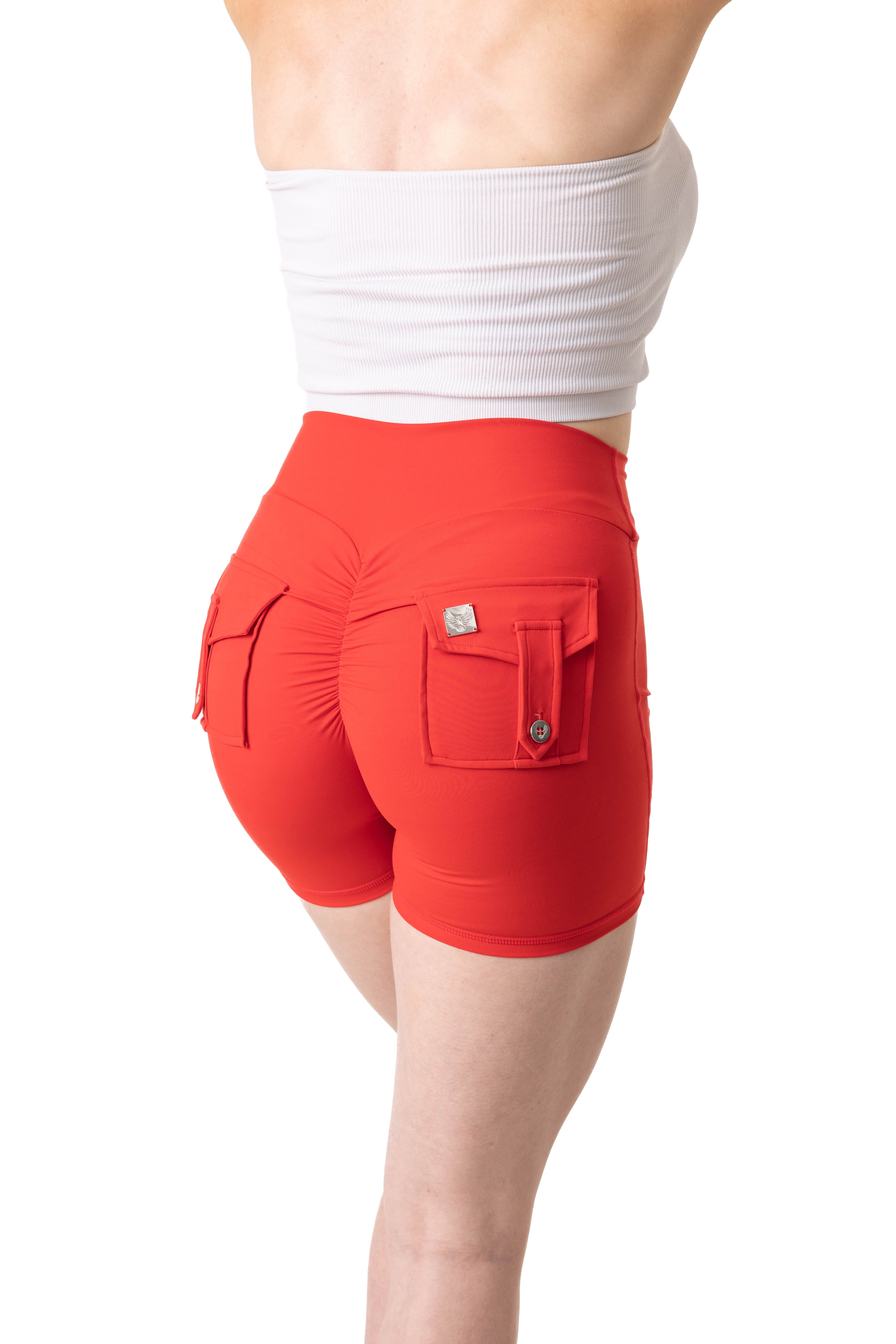 Phoenix Arise Radiant Red Cargo Scrunch Pocket Shorts