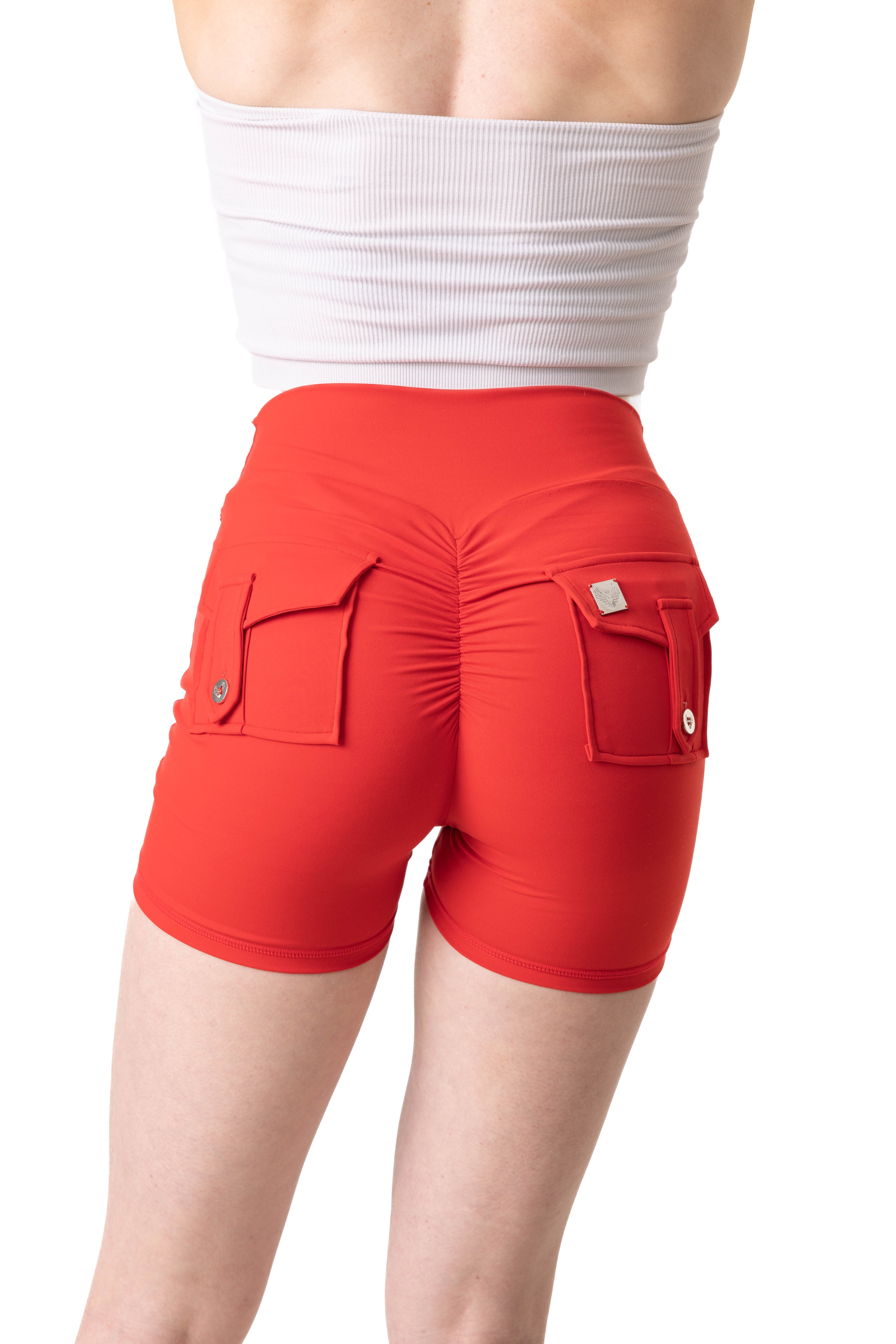 Phoenix Arise Radiant Red Cargo Scrunch Pocket Shorts