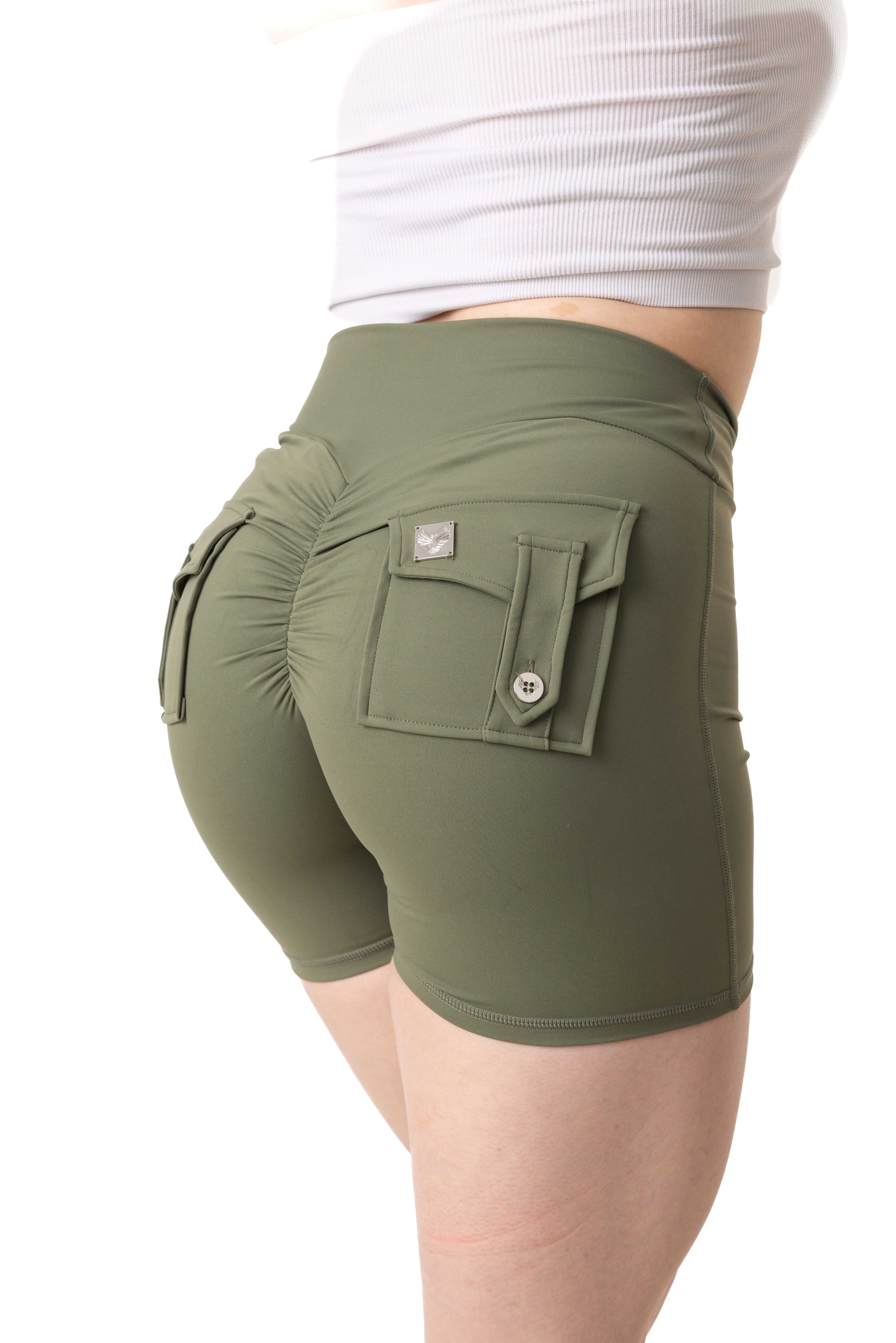 Phoenix Arise Huntress Green Cargo Scrunch Pocket Shorts