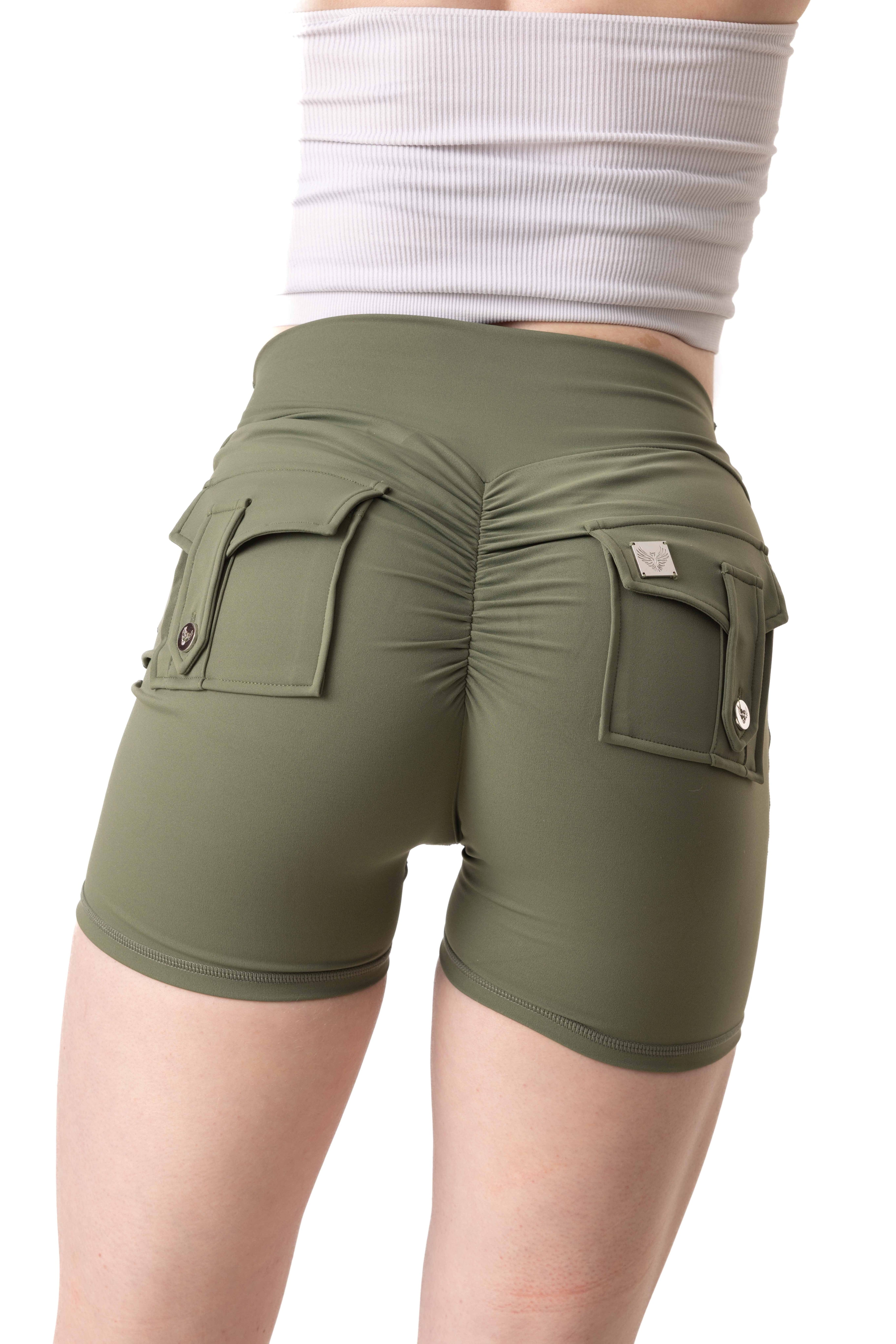 Phoenix Arise Huntress Green Cargo Scrunch Pocket Shorts