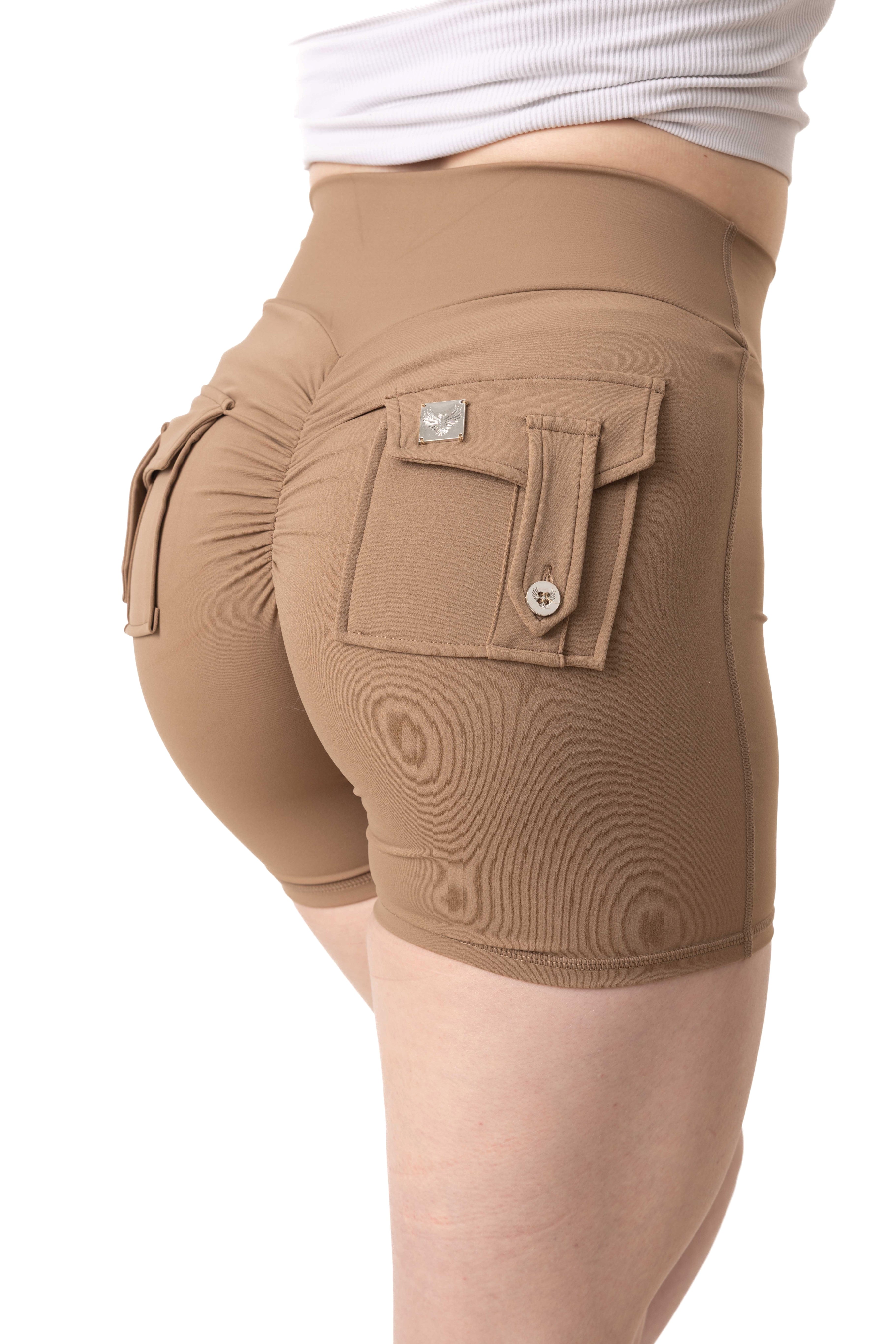 Phoenix Arise Café Latte Cargo Scrunch Pocket Shorts