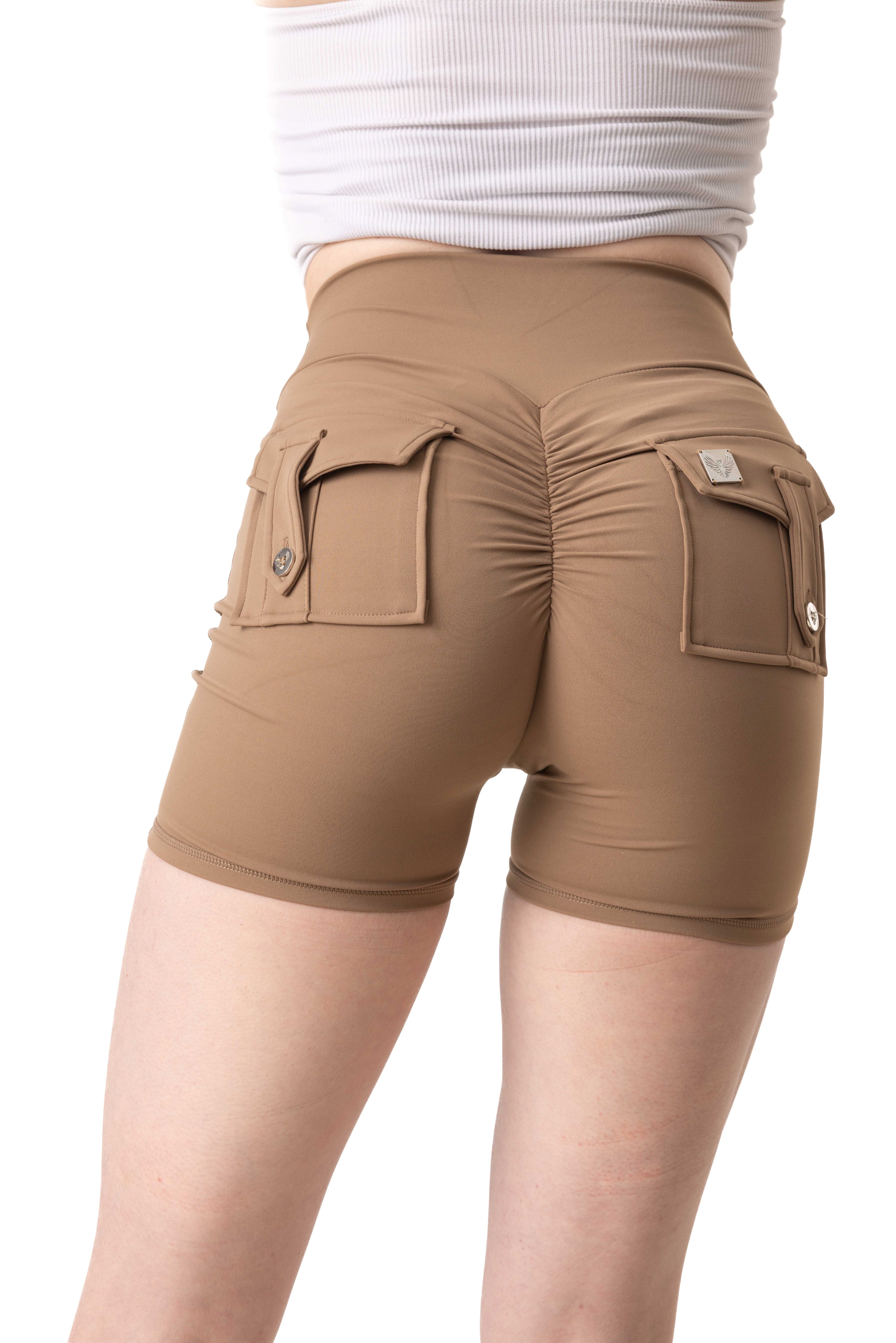 Phoenix Arise Café Latte Cargo Scrunch Pocket Shorts